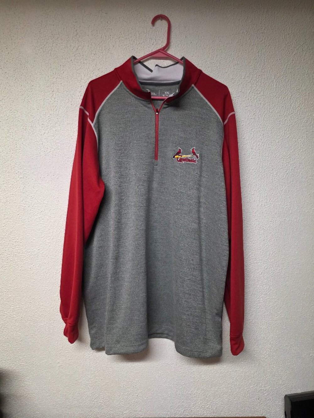 Mens Antigua MLB St. Louis Cardinals Long Sleeve 1/4 Zip Pullover Shirt Size XXL